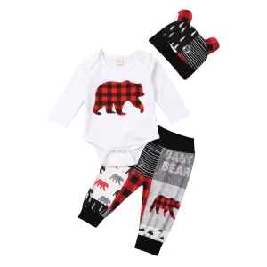 3PCS Newborn Baby  Bear Print Outfits